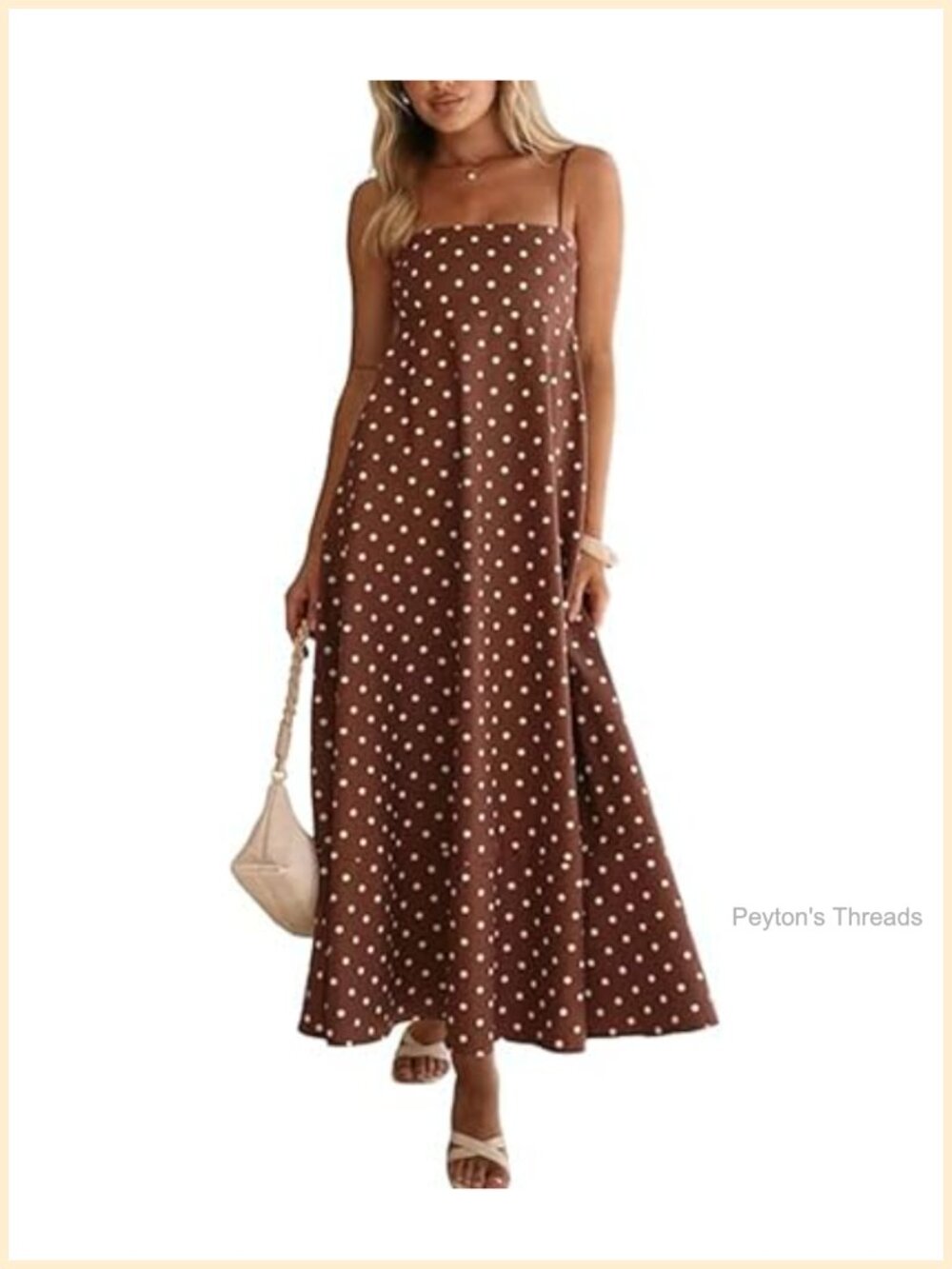 ECDAHICC Women's Polka Dot Midi Dress Sleeveless Spaghetti Strap Smocked A-Line